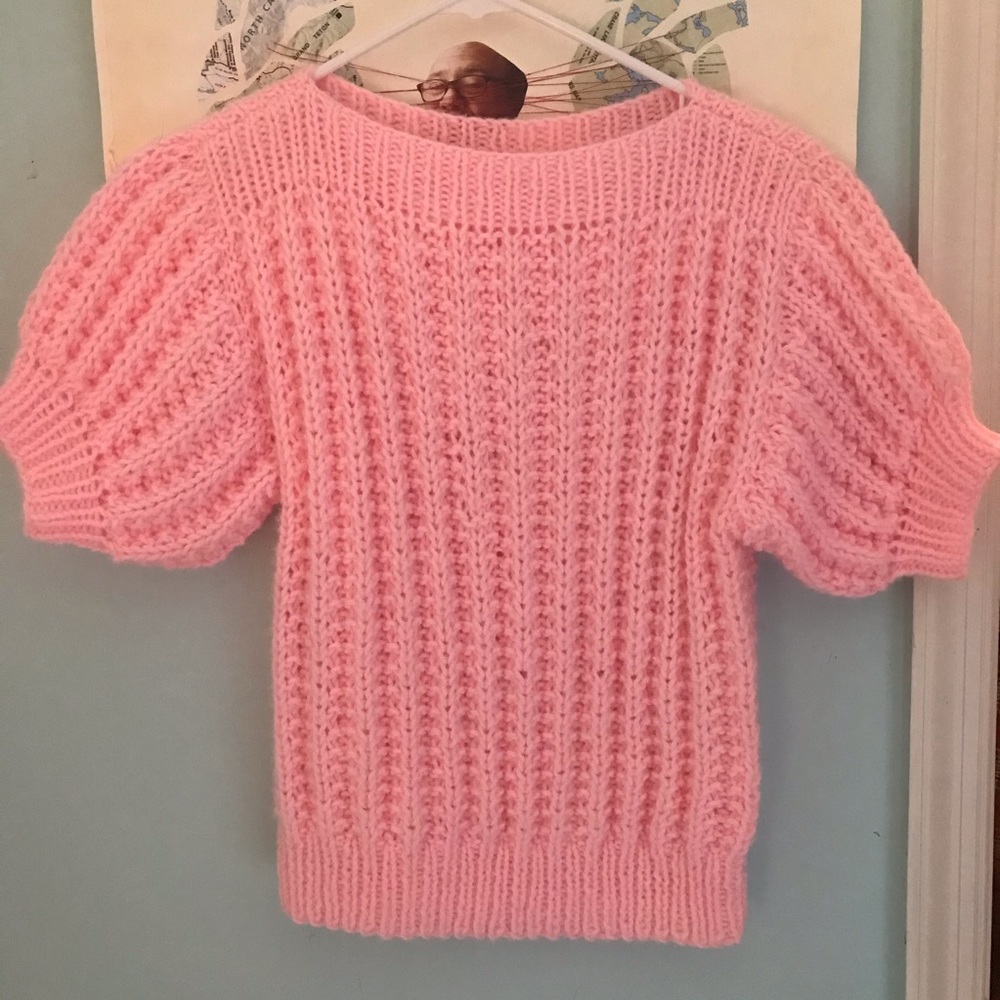 Hand knit top with puff sleeves